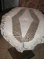Beautiful antique hand crocheted boat shaped lace tablecloth