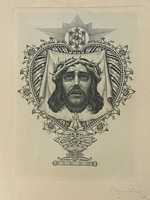 Endre Horváth (1896-1954) Jesus portrait antique marked religious Christian etching