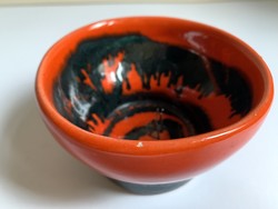 Retro ikebana fekete-piros mázas kerámia tál tálka