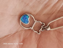 Opal kitten/cat pendant with 925 silver necklace