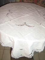 Beautiful white filigree needlework tablecloth