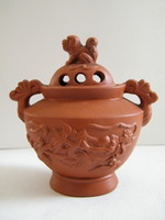 Oriental incense container with lid (dragon and dog motif)