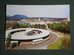 Postcard, Eger mávaut bus station skyline, Ikarus bus 1970-80