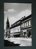 Postcard, Kaposvár, main street, pedestrian street, shops, church, 1960-70
