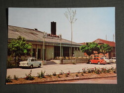 Postcard, light, view of Oporto Presso restaurant, detail of parking lot, Trabant, 1970-80