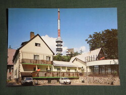 Postcard, blue roof, Edos resort detail, TV tower, Polish Fiat car, 1970-80