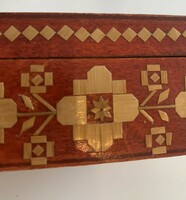 Antique juried marquetry large lacquered red wooden box jewelry box jewelry holder red fine lining