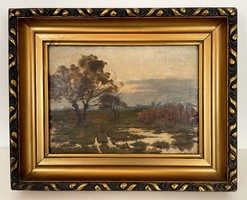 Eredeti SZONTÁGH TIBOR (1873 - 1930) - Tájkép, olaj, fa. Nagyon szép!
