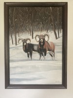 Mouflons - oil painting - 29*21 cm