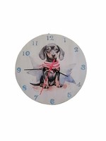Wooden wall clock with a dachshund dog