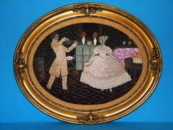Larger oval frame with glass(!) and gift textile picture for sale