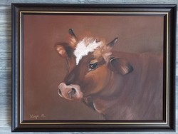 Badger calf - framed oil painting