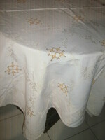 Beautiful embroidered pale golden floral damask tablecloth