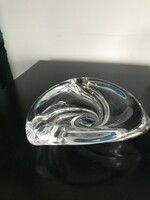 Val St Lambert belga, jelzett kristályüveg kis tál, asztalközép, vagy gyertyatartó (20/D)