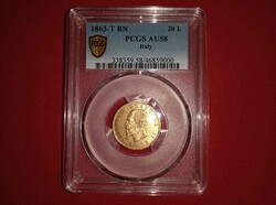 Arany 20 Líra 1863 Torino Olaszország - PCGS minősített érme