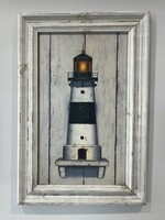 2 lighthouse-themed prints - in a rustic picture frame
