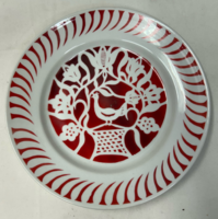 Hollóházi porcelán madaras és virágos tányér vagy falidísz 24 cm.
