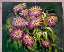 Purple flowers by sandra, modern impressionist style stretched oil on canvas painting