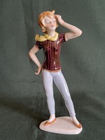 Volkstedt sálas lány porcelán figura lila csíkos pólóban (P0013)