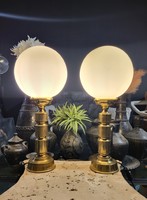 Vintage mcm réz, üveg asztali lámpa pár