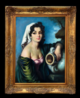 Female oil painting painted after Francisco Ribera, ornately framed