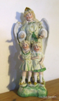 Old, antique, marked biscuit porcelain figurine figurative guardian angel with two little girls - very charming