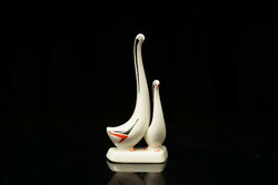 Art deco aquincum porcelain geese / goose couple figures / retro old
