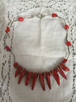 Old handmade painted coral necklace with silver plated fittings for sale!