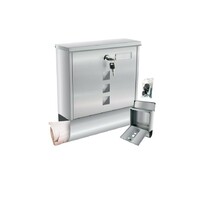 A lockable mailbox with a newspaper holder and a name plate can be mounted on a wall or fence