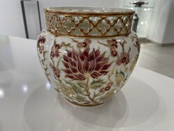 Zsolnay butterfly pattern floral openwork caspo vase