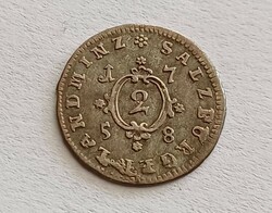 Ausztria - Salzburg 2 Krajcár 1758 Ef+.