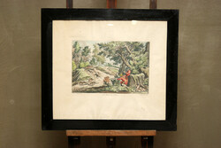 French hunting scene - etching /pair/