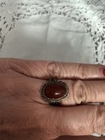 Old handmade filigree silver ring with amber stone for sale!