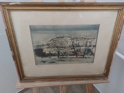 (K) Józsefhegy Józsefhegy etching of autumn, 48x36 cm with frame
