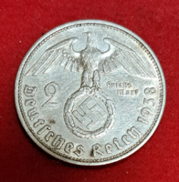 Horogkeresztes ezüst birodalmi 2 Márka 1938. A. (10)