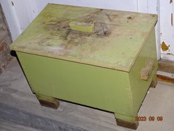 Old retro pine wood storage chest with lid