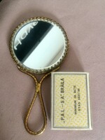 Small mirror with old copper frame-hand mirror-small mirror with magnifying mirror on one side
