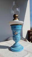 Large blown milk glass table kerosene lamp, peasant lamp, flawless, 58 cm high
