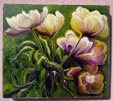 Fantasy flowers by sandra, modern impressionist style stretched oil canvas painting