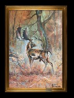 Fallow deer - king of forests c. Papp elf (1978-) wild scene painting
