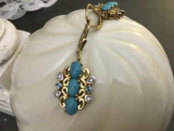 Beautiful, unique silver earrings with turquoise and topaz stones, run with gold