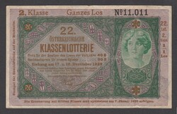 20 Korona, Dunamenti Köztársaság pénz tervezete, Osztályos sorsjegy felülnyomással 1929-1930 (F+)