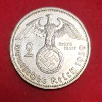 Horogkeresztes ezüst birodalmi 2 Márka 1939. A. (1501)