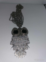 New! Huge 3-row necklace with a unique owl, sparkling and shining stones