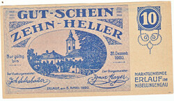 Austrian emergency money 10 heller 1920