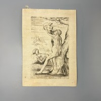 Hieronymus Hopfer 18. sz. metszet - Szatírok dudával -