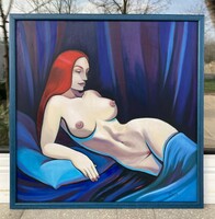 Modern female nude oil painting - 42*42 cm with frame