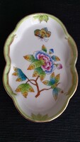 Hand-painted, serially numbered, marked jewelry holder porcelain bowl with Viktoria pattern from Herend