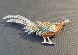 Enameled pheasant brooch