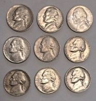 9 Pieces usa 5 cents (t-34)